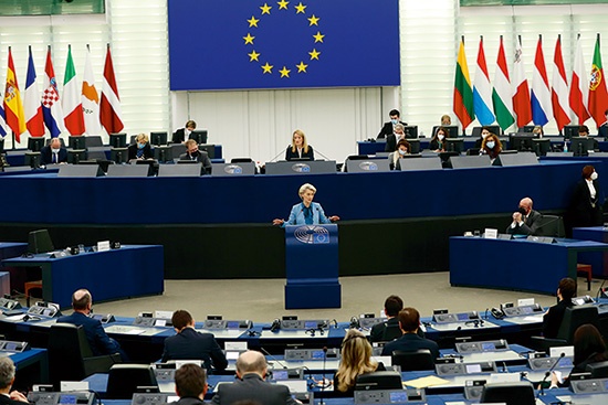 EUはタクソノミーの骨格を定めた。写真は2022年2月16日の欧州議会本会議<br><span class="fontSizeS">（写真：AP/アフロ）</span>