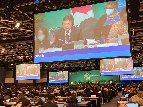 COP15で決議する中国の黄潤秋議長