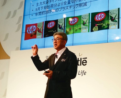 Kohzoh Takaoka, president &amp; CEO of Nestlé Japan, explaining the firm’s plastics initiatives