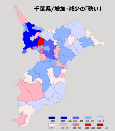千葉県の、転入超過の増加・減少の「勢い」（資料：日経BP 総合研究所）
