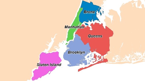 NY市はブロンクス、マンハッタン、ブルックリン、クィーンズ、スタテンアイランドという5行政区から成る。「ビッグアップル」の愛称で親しまれ、市内では170近くの言語が話され、人口の密度の高さと多様性が著しい(資料:島田智里)