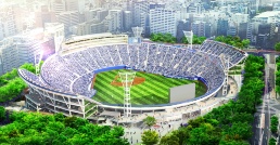 横浜スタジアムは2020年の完成に向けて増築・改修工事を進めている（<a href="/atclppp/PPP/report/120100161/" target="_blank">関連記事</a>）。左右両翼の観客席を増やすほか、屋上テラス席、個室観覧席、2階回遊デッキを新設するなど“場”としての魅力アップを目指す。左はリニューアル後の全体イメージ。右は屋上テラス席のイメージだ（資料：横浜DeNAベイスターズ）