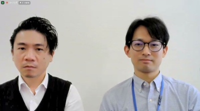 オンライン取材に対応する生駒市福祉健康部地域包括ケア推進課の澤辺誠氏(左)と同地域活力創生部地域コミュニティ推進課の白川徹氏(右)