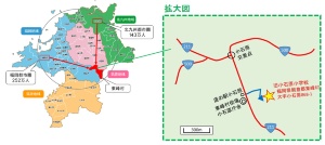 東峰村と旧小石原小学校の位置（資料：東峰村）