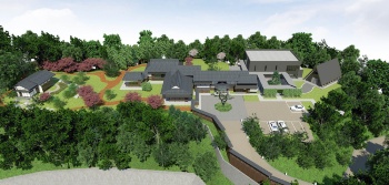 高宮庭園茶寮の全景。左から旧邸宅茶室、旧邸宅母屋、迎賓館、ミュージックホール(出所:高宮南緑地・高宮庭園茶寮公式Webサイト)