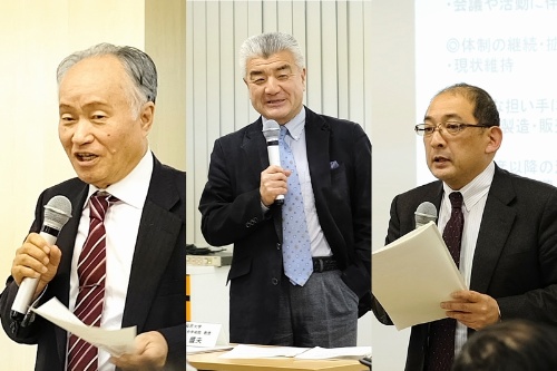 講評者の面々。左から中京大学の奥野氏、早稲田大学の卯月氏、明治大学の小田切氏(写真:小口正貴)