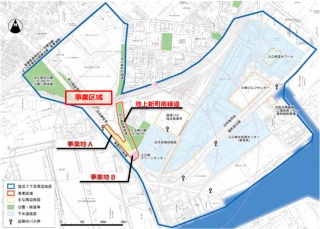 対象となる沿道と緑道の位置（資料：川崎市）
