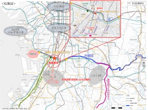 大和川サイクルライン（仮称）は南河内サイクルラインと泉州サイクルルートをつなぐ広域ルートを形成する（出所：堺市）