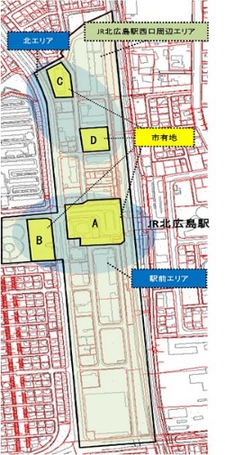 北広島駅西口周辺のエリア図（資料：北広島市）