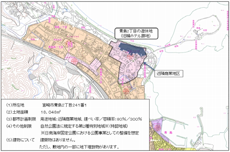 青島海岸の事業用地の位置図（資料：宮崎市）
