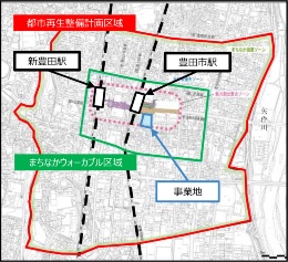 豊田市のまちなかウォーカブル区域における整備事業地図（資料：国土交通省）