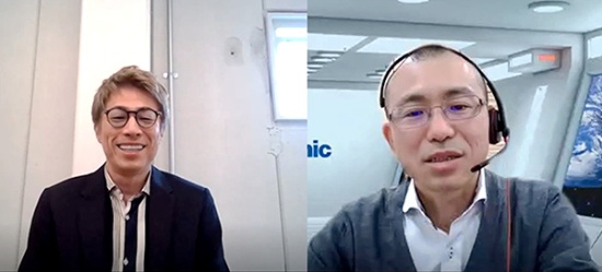 パナソニック環境経営推進部の石橋健作さん(右)。当日は、東京にいる田村さんと、大阪の石橋さんがリモートで対談した