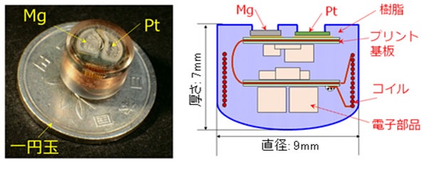 (図2)東北大学が開発した胃酸電池を内蔵した「飲む体温計」(東北大学のプレスリリースより引用)