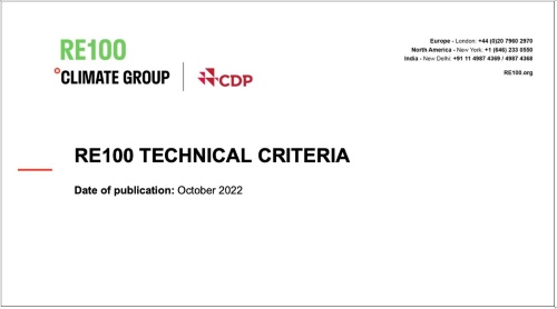 「RE100 TECHNICAL CRITERIA」