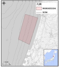 事業実施の想定エリア。遊佐町の沖合1㎞に設置する
