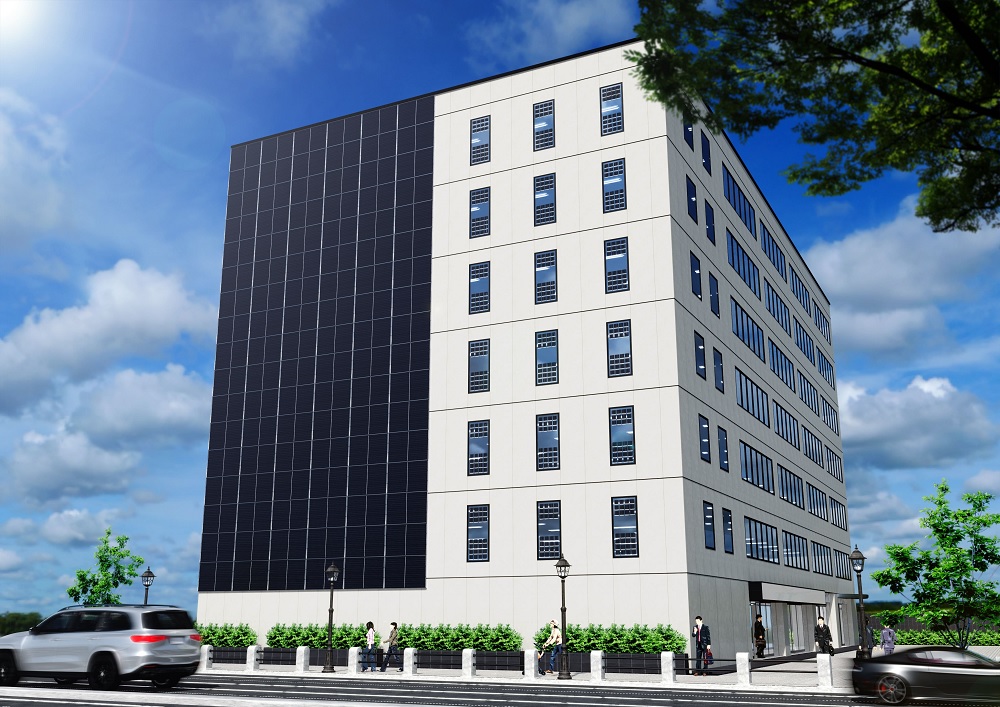 太陽光パネルを壁面設置した建物のイメージ
