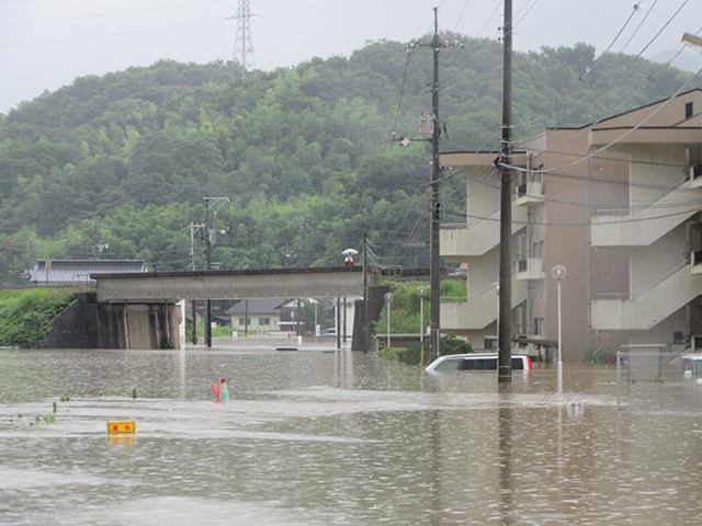平成30年7月豪雨で甚大な被害を受けた当時の矢掛町の様子